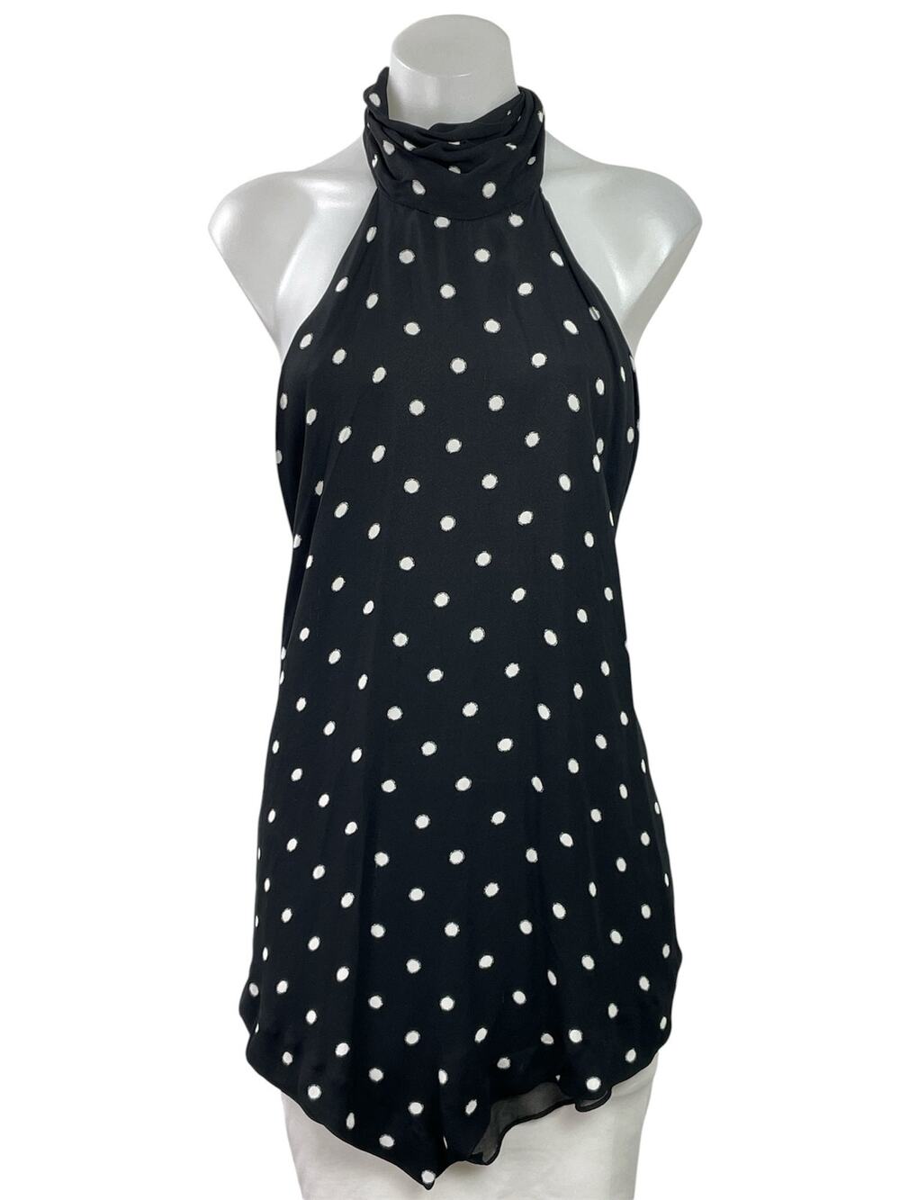 Zara Womens Black Polka Dots Sleeveless Halter Neck Open Back Blouse Tank Top XS